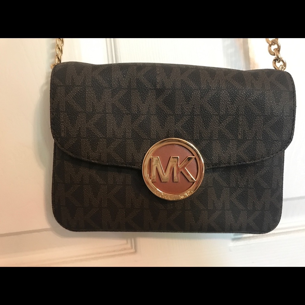MICHAEL Michael Kors Brown Logo Crossbody with Gold Hardware